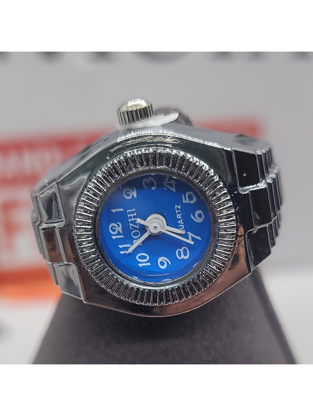 249 BONZHI Silver Tone Watch Ring Blue Dial Metal Round One Size Fits All